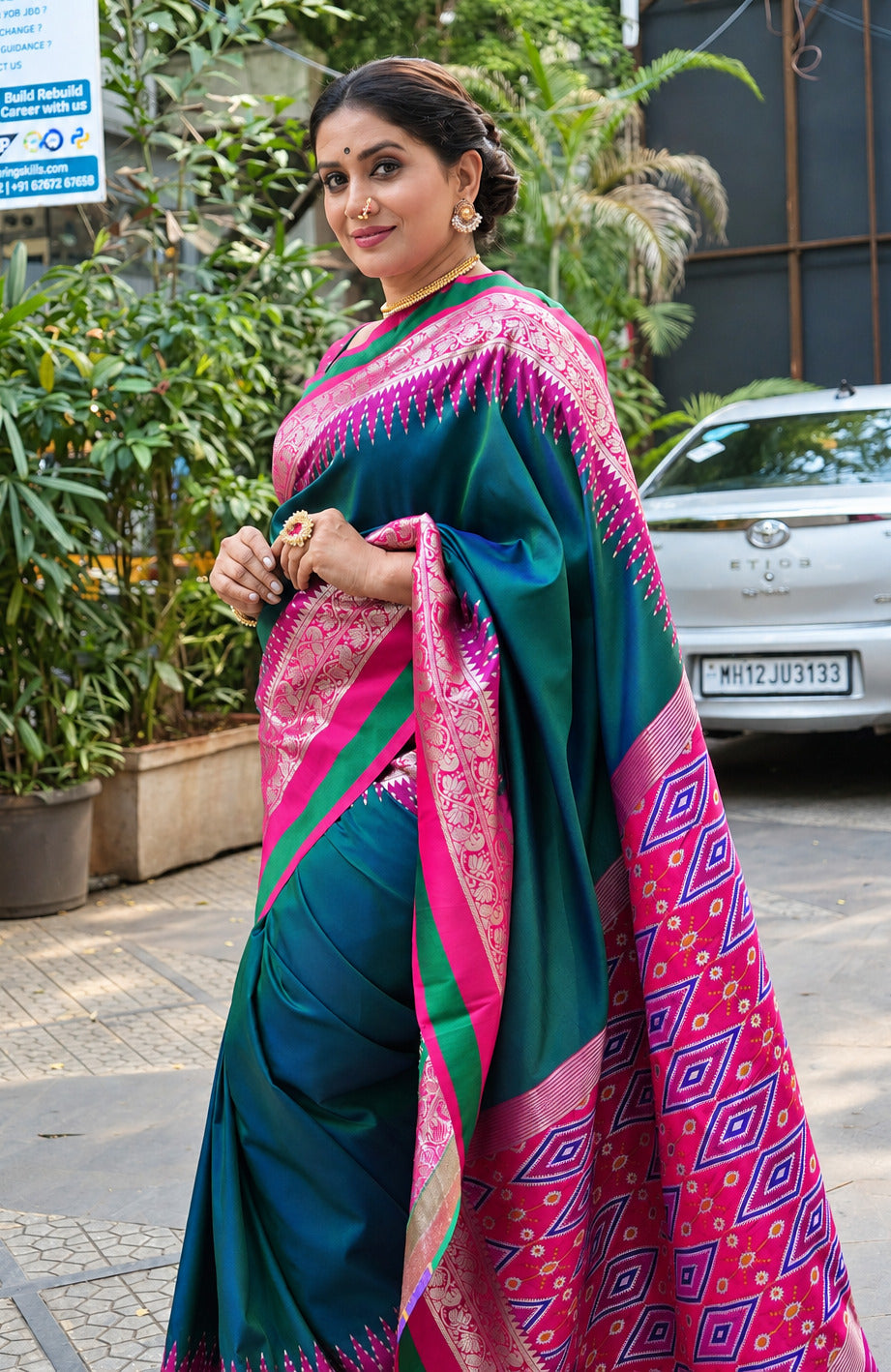 Sonali Kulkarni in Rama Zari Weaving Banarasi Silk Saree