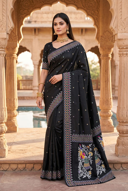 Beautiful Black Pure Banarasi Silk Saree With Posh Blouse Piece