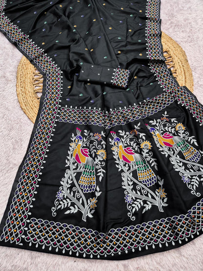Beautiful Black Pure Banarasi Silk Saree With Posh Blouse Piece