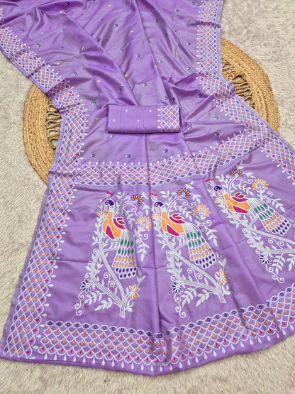Symmetrical Lavender Pure Banarasi Silk Saree With Efflorescence Blouse Piece
