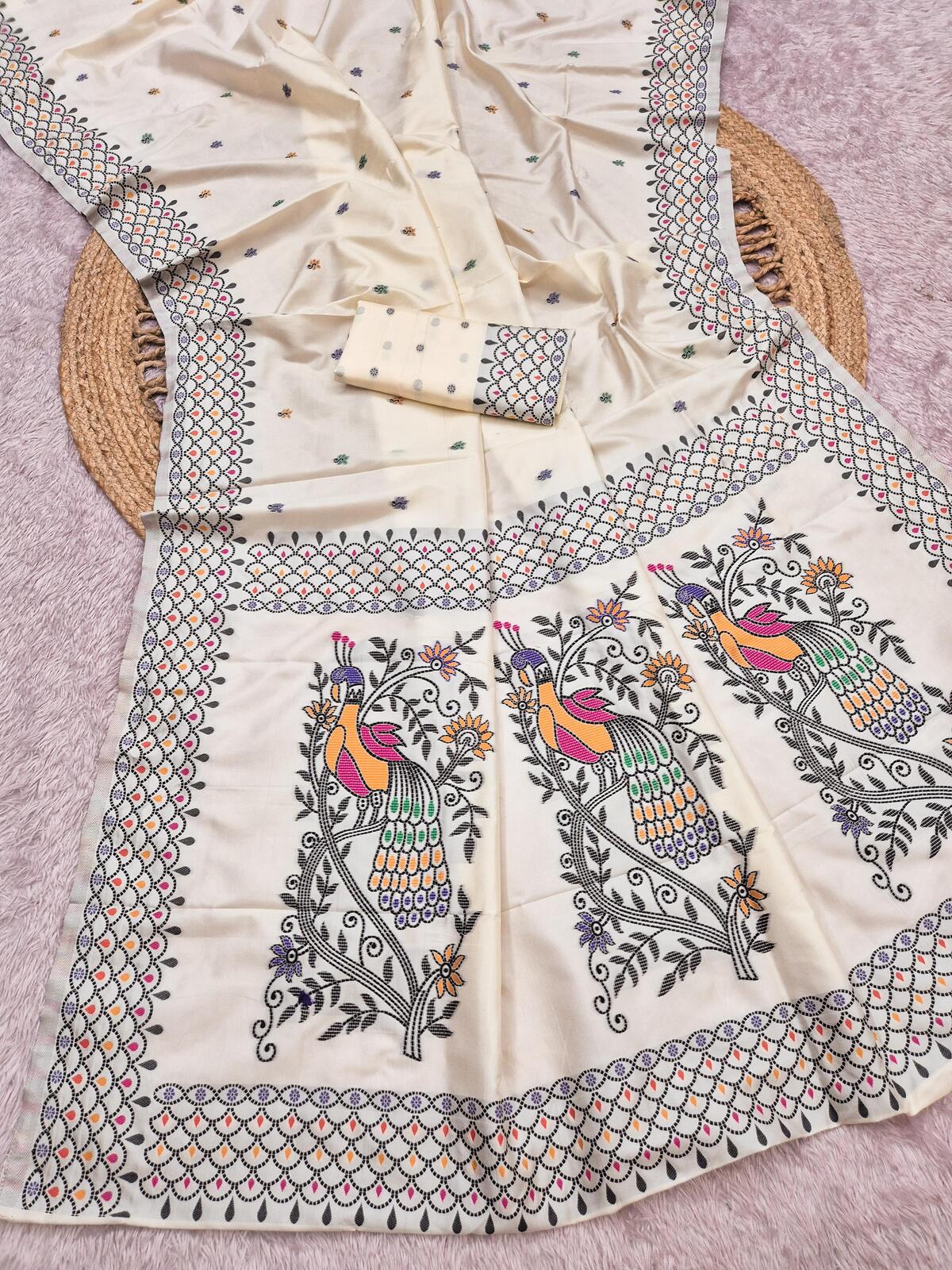 Glowing Off White Pure Banarasi Silk Saree With Extraordinary Blouse Piece