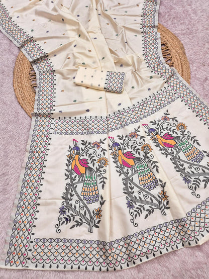 Glowing Off White Pure Banarasi Silk Saree With Extraordinary Blouse Piece