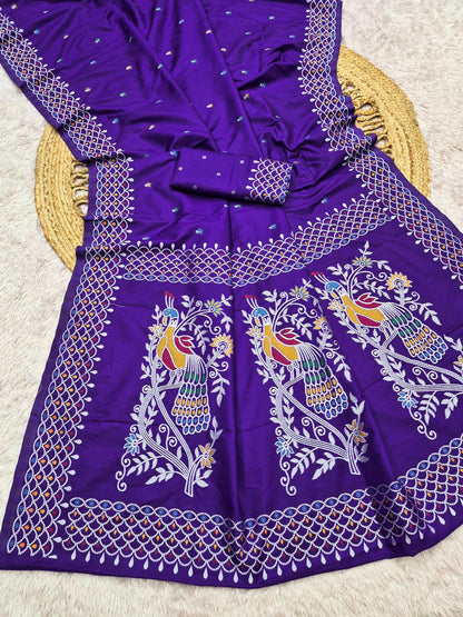 Trendy Purple Pure Banarasi Silk Saree With Sempiternal Blouse Piece