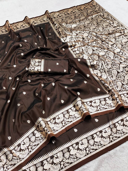 Ephemeral Brown Pure Banarasi Silk Saree With Exquisite Blouse Piece