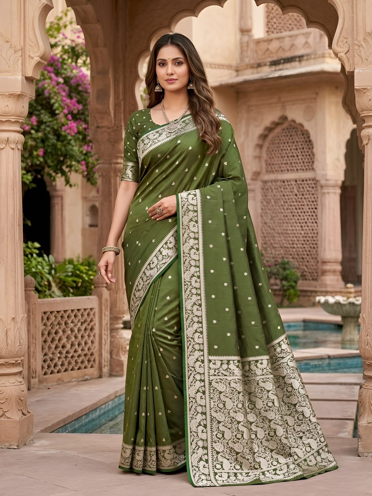 Magnificat Green Pure Banarasi Silk Saree With Ineffable Blouse Piece