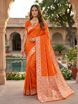Nebula Orange Pure Banarasi Silk Saree With Sensational Blouse Piece