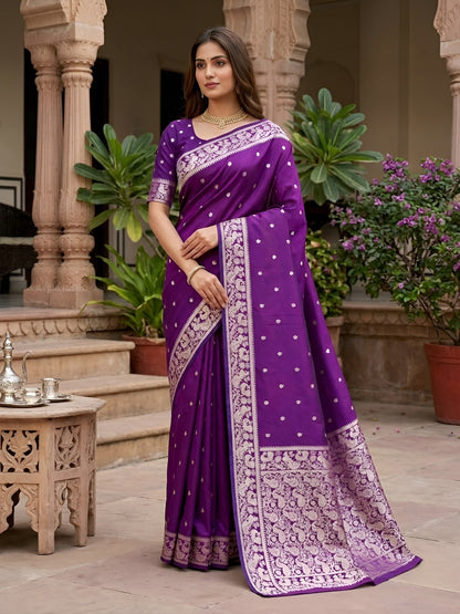 Dissemble Purple Pure Banarasi Silk Saree With Petrichor Blouse Piece
