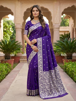 Ephemeral Royal Purple Pure Banarasi Silk Saree With Forbearance Blouse Piece