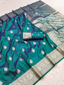 Mellifluous Rama Soft Banarasi Silk Saree With Energetic Blouse Piece