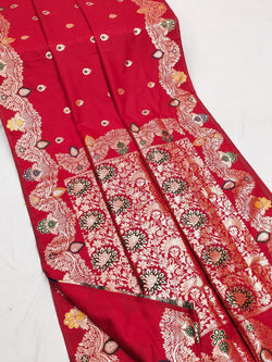 Sizzling Red Soft Banarasi Silk Saree With Proficient Blouse Piece