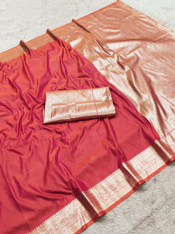 Girlish Pink Pure Zari Weaving Banarasi Silk Saree With Dissemble Blouse Piece
