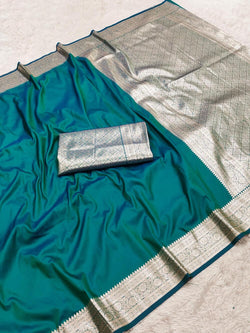 Propinquity Rama Pure Zari Weaving Banarasi Silk Saree With Magnificat Blouse Piece