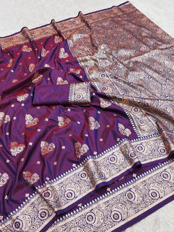 Skinny Purple Pure Zari Weaving Banarasi Silk Saree With Invaluable Blouse Piece