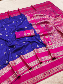 Proficient Royal Blue Pure Zari Weaving Banarasi Silk Saree With Elaborate Blouse Piece