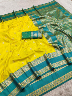 Demesne Yellow Pure Zari Weaving Banarasi Silk Saree With Scintillating Blouse Piece