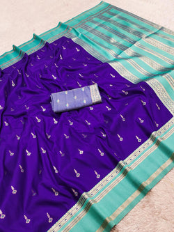 Flameboyant Purple Pure Zari Weaving Banarasi Silk Saree With Artistic Blouse Piece