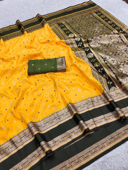 Phenomenal Yellow Pure Zari Weaving Banarasi Silk Saree With Vivacious Blouse Piece