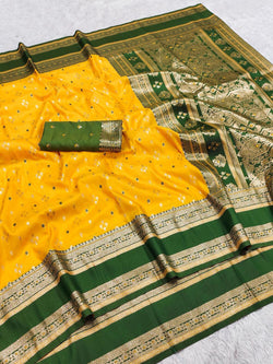 Redolent Yellow Pure Zari Weaving Banarasi Silk Saree With Enigmatic Blouse Piece