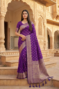 Sizzling Purple Pure Viscose Dola Silk Saree With Invaluable Blouse Piece
