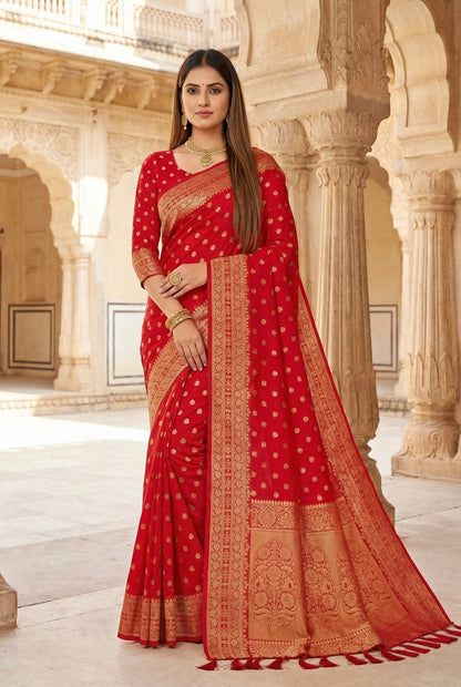Sempiternal Red Pure Viscose Dola Silk Saree With Scrupulous Blouse Piece