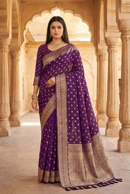 Fugacious Wine Pure Viscose Dola Silk Saree With Exquisite Blouse Piece