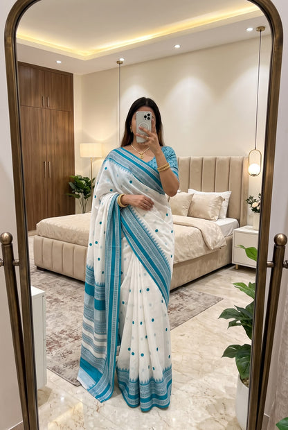 Arresting Off White Pure Banarasi Silk Saree With Energetic Blouse Piece