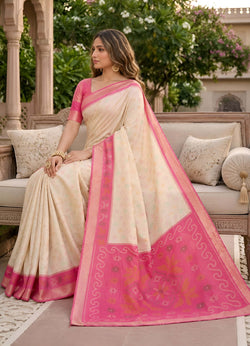 Evanescent Beige Pure Banarasi Silk Saree With Luminous Blouse Piece