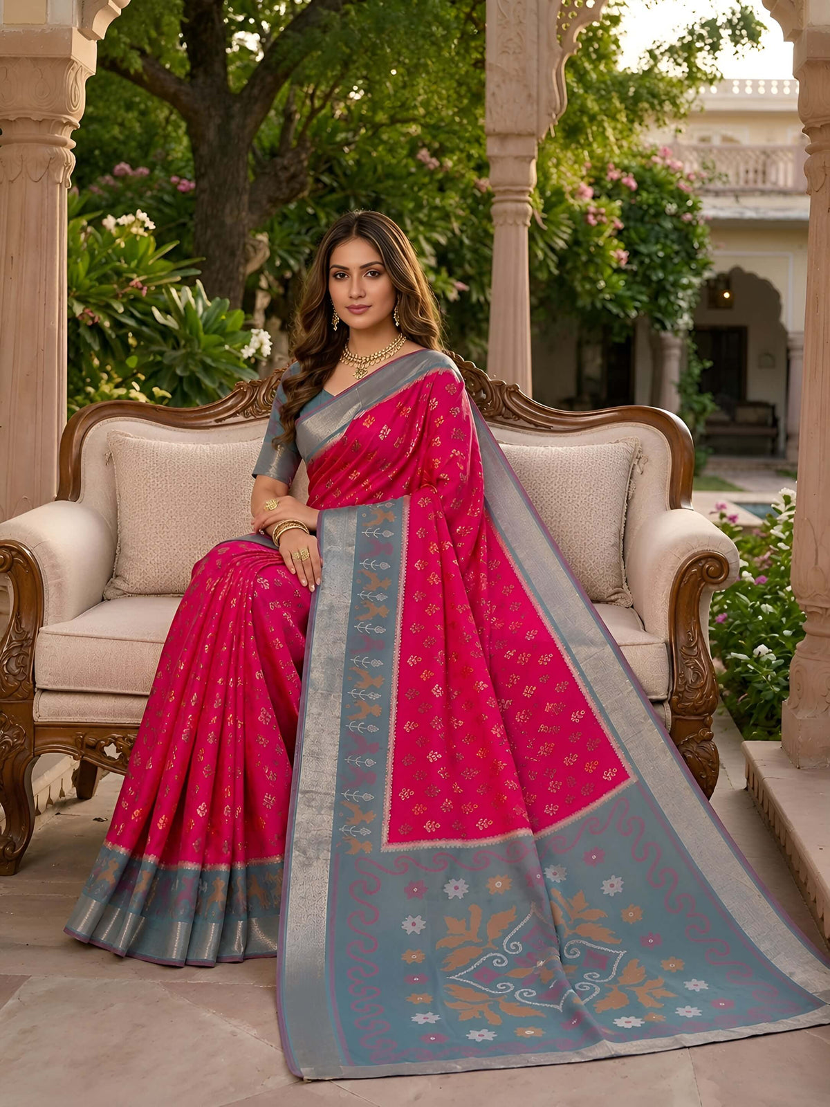 Exquisite Dark Pink Pure Banarasi Silk Saree With Improbable Blouse Piece