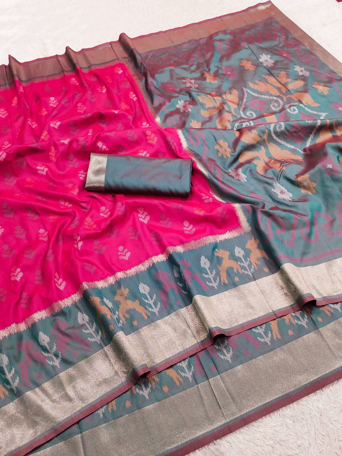 Exquisite Dark Pink Pure Banarasi Silk Saree With Improbable Blouse Piece