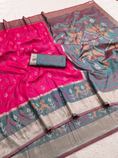 Exquisite Dark Pink Pure Banarasi Silk Saree With Improbable Blouse Piece