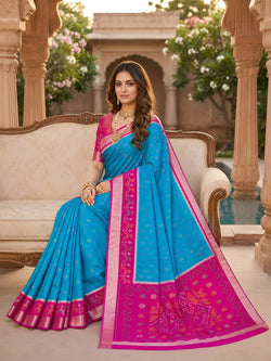 Preferable Firozi Pure Banarasi Silk Saree With Incredible Blouse Piece