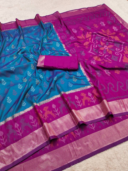 Preferable Firozi Pure Banarasi Silk Saree With Incredible Blouse Piece