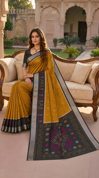 Imbrication Mustard Pure Banarasi Silk Saree With Prettiest Blouse Piece