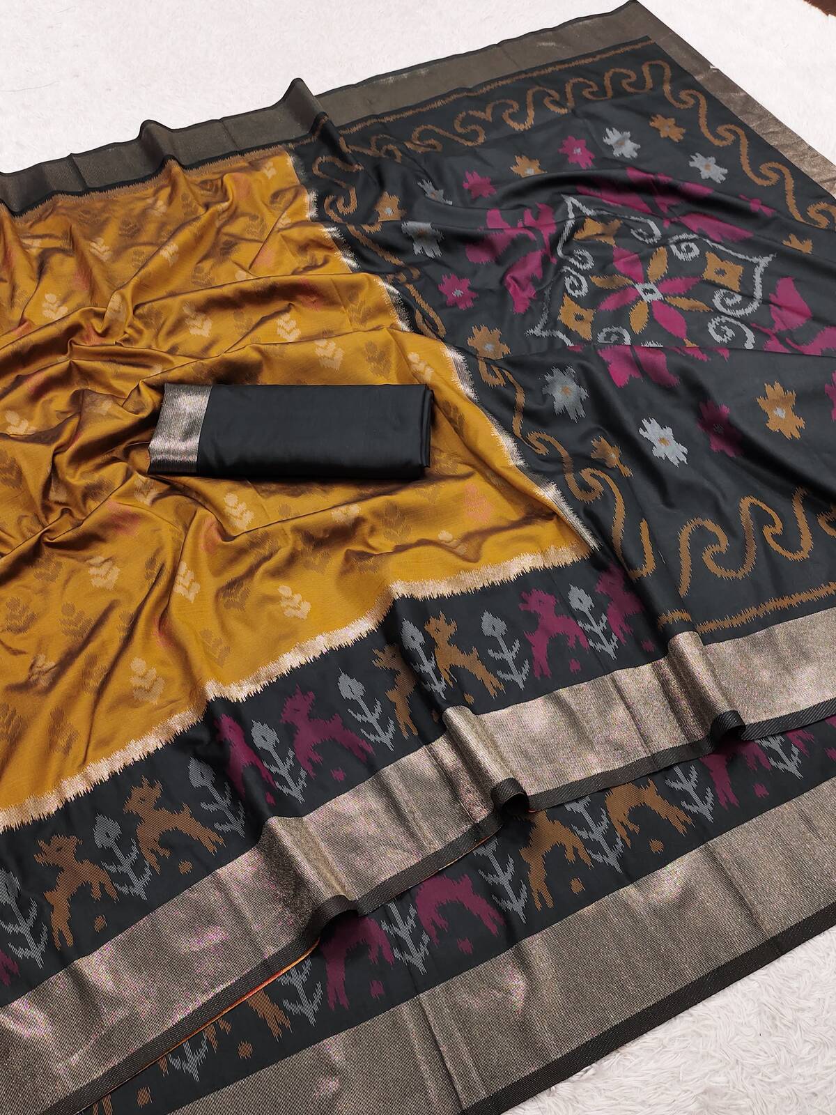 Imbrication Mustard Pure Banarasi Silk Saree With Prettiest Blouse Piece