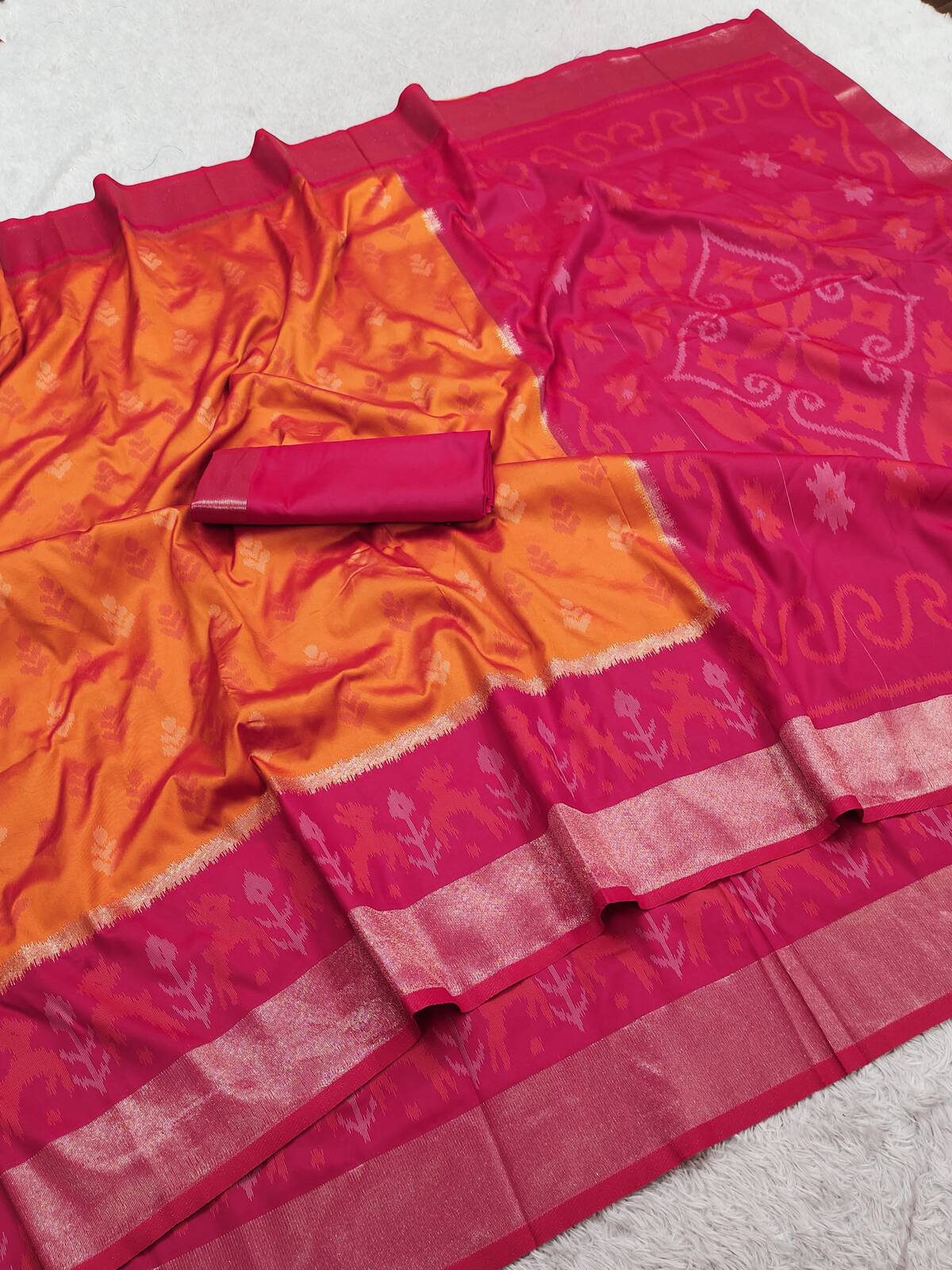 Adorable Orange Pure Banarasi Silk Saree With Pulsating Blouse Piece