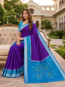 Eclat Purple Pure Banarasi Silk Saree With Prodigal Blouse Piece