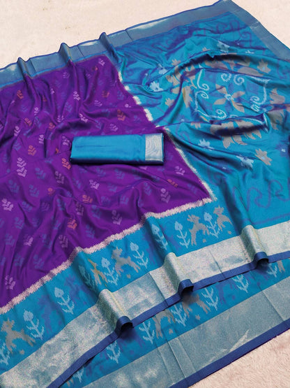 Eclat Purple Pure Banarasi Silk Saree With Prodigal Blouse Piece