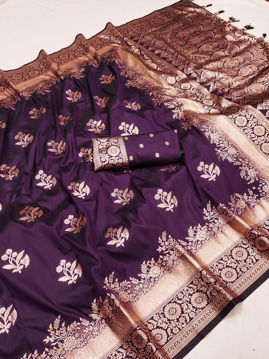Super Extravagant Purple Soft Banarasi Silk Saree With Unique Blouse Piece