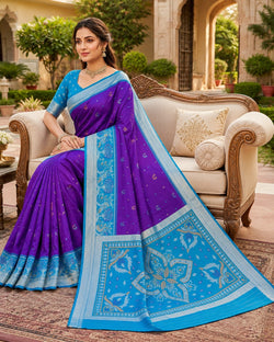 Denouement Purple Banarasi Pochampally Silk Saree With Eclat Blouse Piece