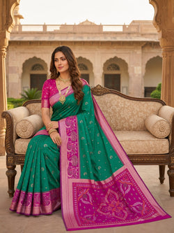 Exceptional Rama Banarasi Pochampally Silk Saree With Lovely Blouse Piece