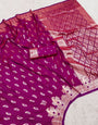 Nectarous Wine Soft Banarasi Silk Saree With Snappy Blouse Piece