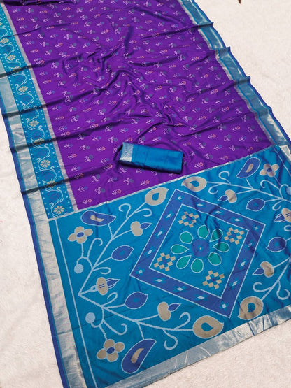 Alluring Purple Banarasi Pochampally Silk Saree With Demure Blouse Piece