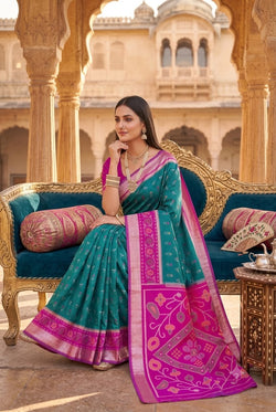 Whimsical Rama Banarasi Pochampally Silk Saree With Supernal Blouse Piece