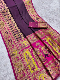 Tremendous Wine Pashmina Saree With Most Flattering Blouse Piece