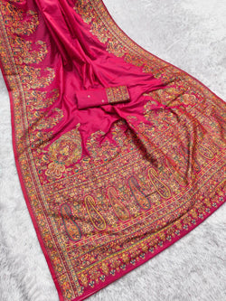 Glorious Dark Pink Pashmina Saree With Breathtaking Blouse Piece