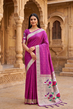 Majesty Magenta Paithani Silk Saree With Confounding Blouse Piece
