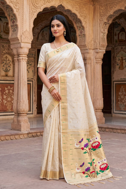 Smart Off White Paithani Silk Saree With Lissome Blouse Piece