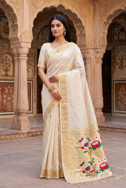 Smart Off White Paithani Silk Saree With Lissome Blouse Piece