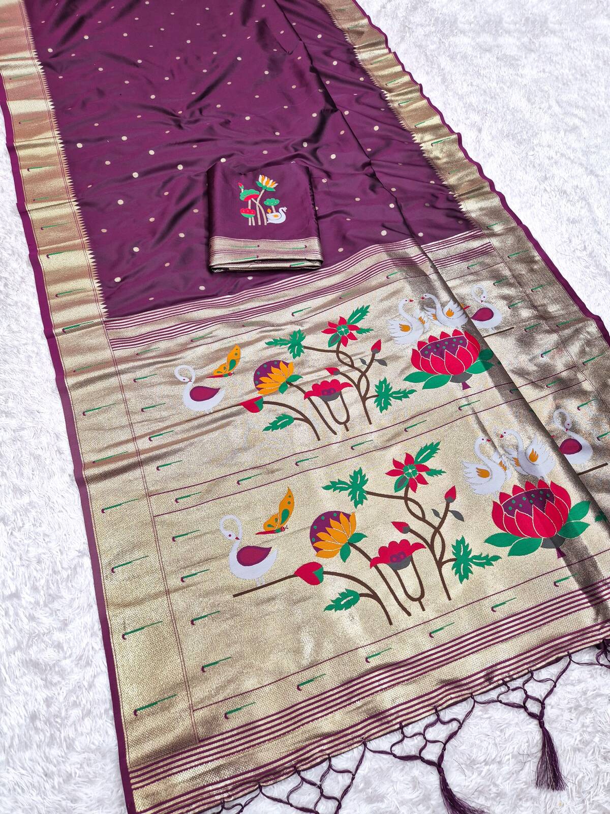 Designer Purple Paithani Silk Saree With Preferable Blouse Piece