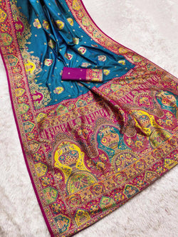 Symmetrical Blue Pashmina Saree With Demesne Blouse Piece